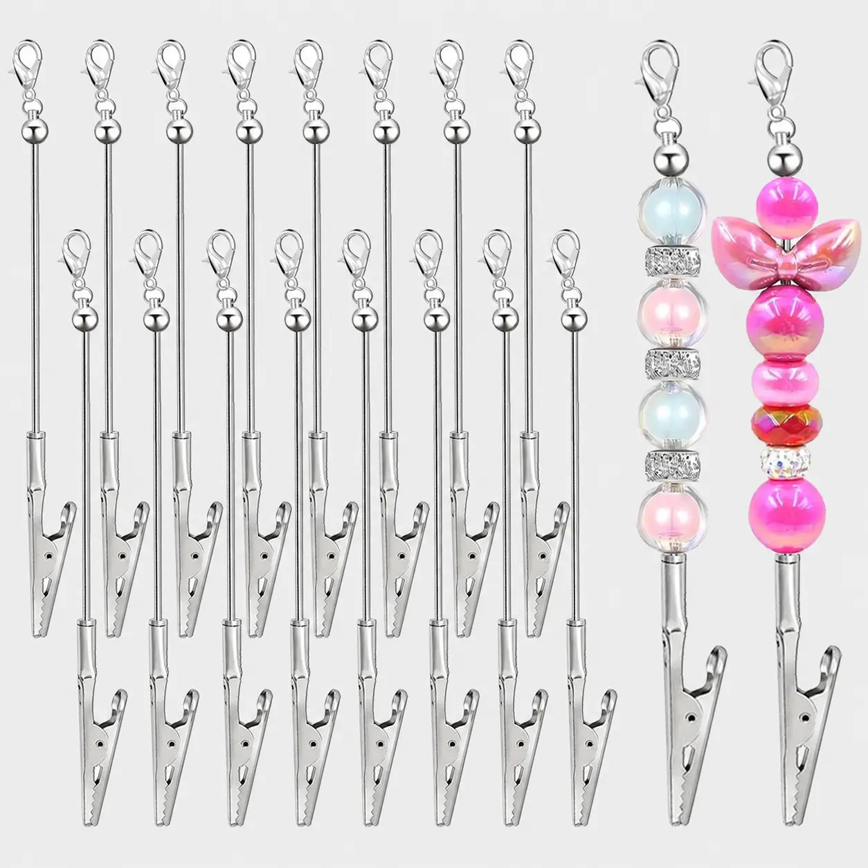 8/16pcs Silicone Beaded Business Card Holder Keychain - Multi-Use Alligator Clip for ID Cards, Photos, Blank Messages - Office Stationery Essential