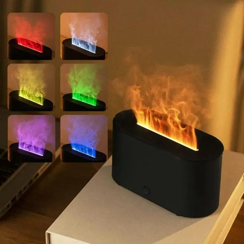 130ML Simulate Flame Design Ultrasonic Aroma Diffuser, USB Powered Essential Oil Desktop Diffuser with 7 Colors Lighting, Air Humidifier for Home Offi