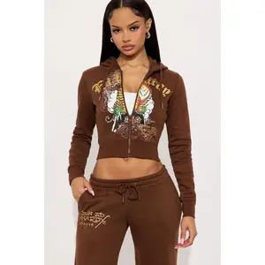 Ed Hardy Tiger Peak Zip Up Hoodie - Brown O