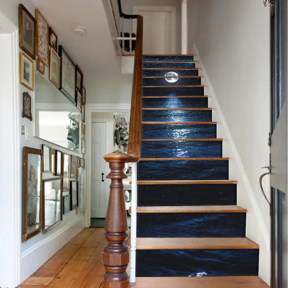 Starry Sky Pattern Stair Sticker, 13pcs/set Waterproof Self-adhesive Wall Sticker, Removable Wall Decal for Home Living Room Bedroom Decor