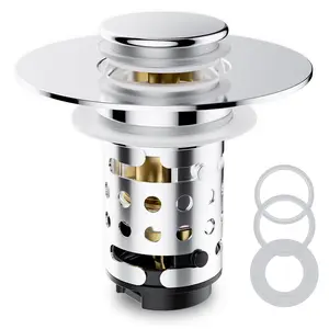 Magichome  Bathroom Sink Drain Strainer Bathroom Accessories, Universal Pop-Up Stopper with Removable Stainless Steel Filter Basket Hair Catcher, Brass Bullet Core Sink Plug asins