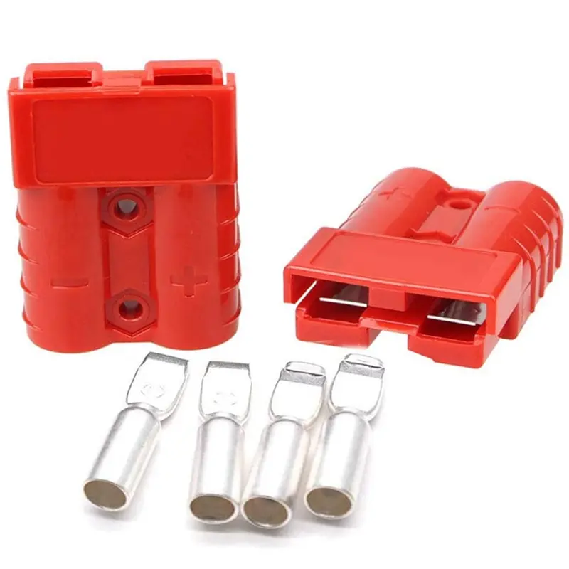 Copper Automotive Battery Quick Connect Plug Set (2-Piece) - 175A Max/600V Power Connectors for Winches, 4 Terminal Pins, 50mm² (1AWG) Wire Compatibility, High-Tenacity Lock, 1-Piece Shell, Red Color, Stable Disconnection Function
