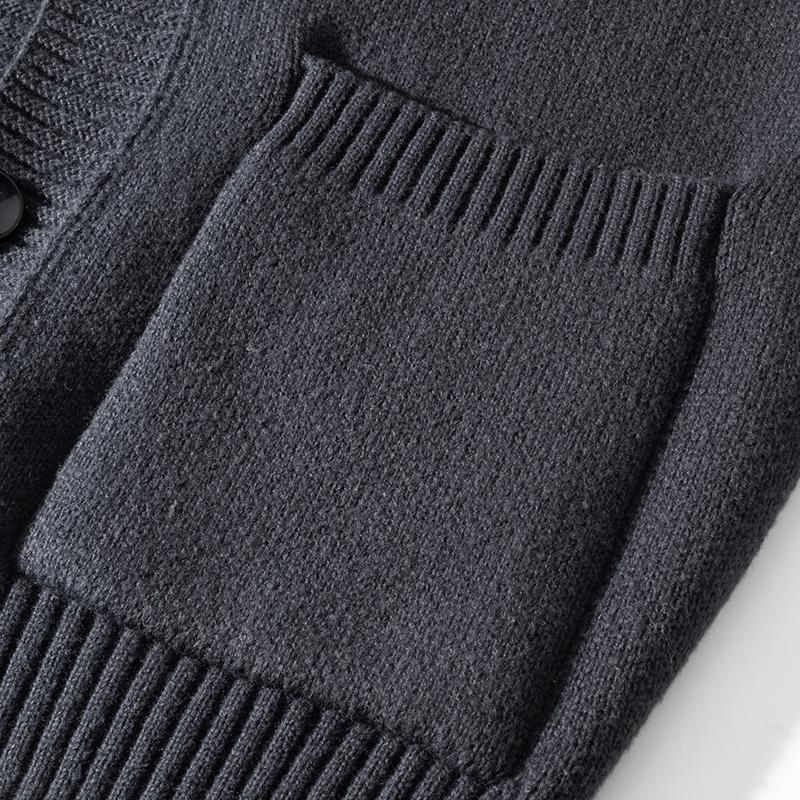 Men’s hooded knit sweater, simple classic design, autumn/winter cardigan with ribbed detailing, two pockets, available in multiple colors