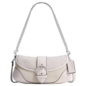 COACH Soho Flap 25 Classic Monogram Chain Strap Coated Canvas and Leather Shoulder Bag for Women in White