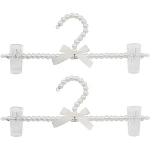Pearl Bowknot Pant Hangers with Clips, Elegant Decorative Wedding Bridesmaid Pant Hangers with Clips, Plastic Pearl Beads Stainless Metal Non Slip Standard Pant Hangers, Organizer for Storing/ Hanging Dresses, Shirts, Pants, Skirts (White)