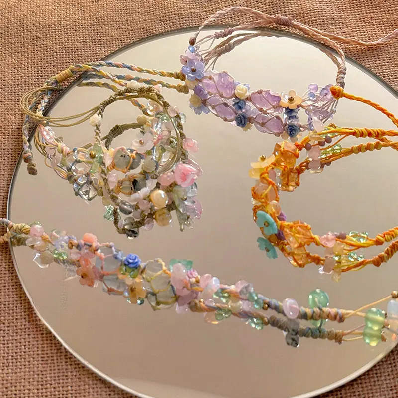 Exquisite Handmade Chinese-Inspired Natural Stone Flower Woven Rope Bracelet - Unique, Luxurious Gift for Best Friends, Light Luxury, Niche, Hand Rope Jewelry bracelet stack friendship bracelets bangles bracelets charm bracelets