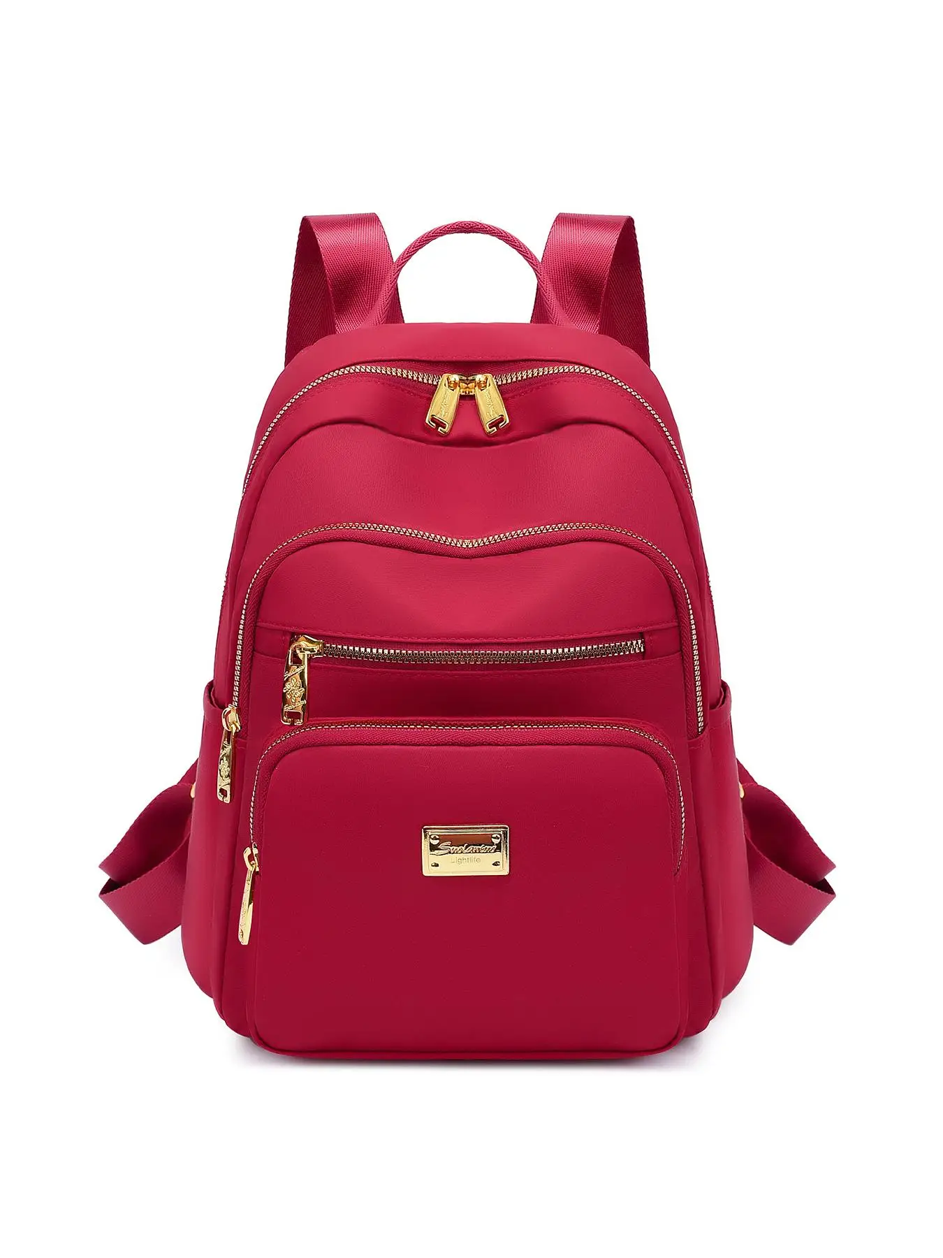 Casual Plain Metal Label Decor Backpack, Lightweight Multiple Compartment Large Capacity Travel Backpack, Fashionable Versatile Zipper Backpack for W