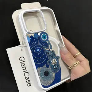 Blue Evil Eye Hamsa Hand Phone Case， Mystical Boho Protection Style for iPhone 17 16 15 14 13 12 11 Plus Pro Max.