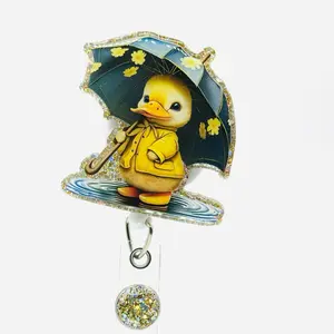 Rainy Day Baby Duck Badge Reel, Retractable Swivel Alligator Clip, 2”, RN, LPN, OBGYN, Pediatric, Nurse