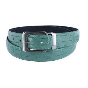 CTM Leather Matte Reversible Croc Print Clamp on Buckle Belt