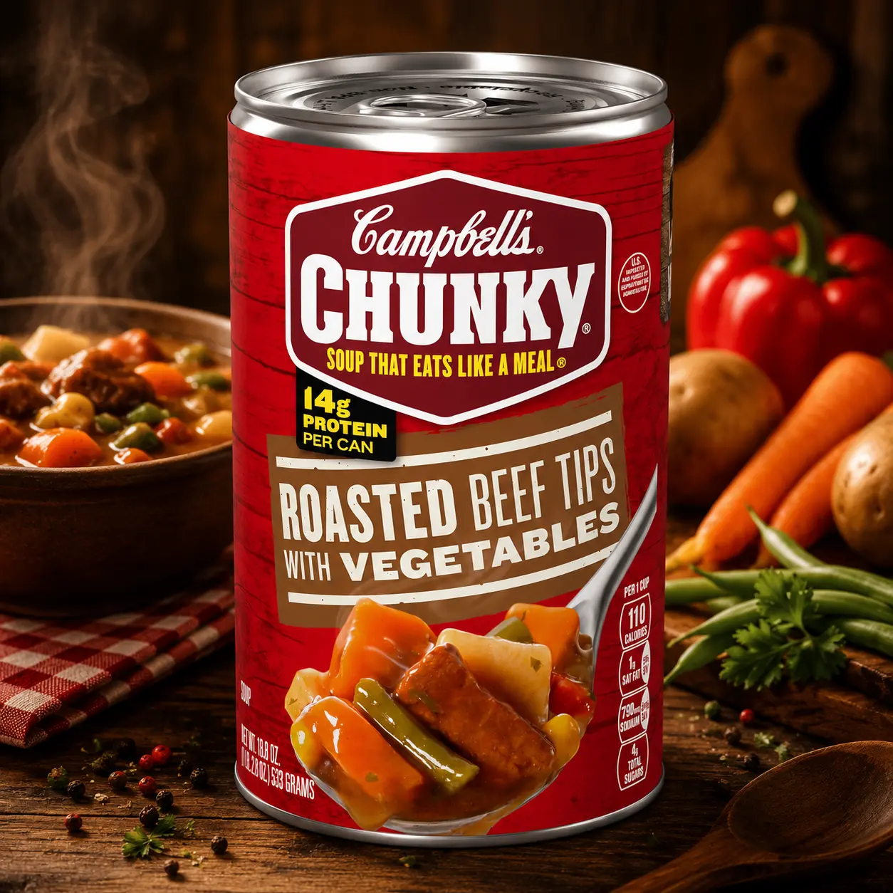 Campbell’s Chunky Roast Beef Tips With Vegetables Canned Soup, 18.8 Oz Can