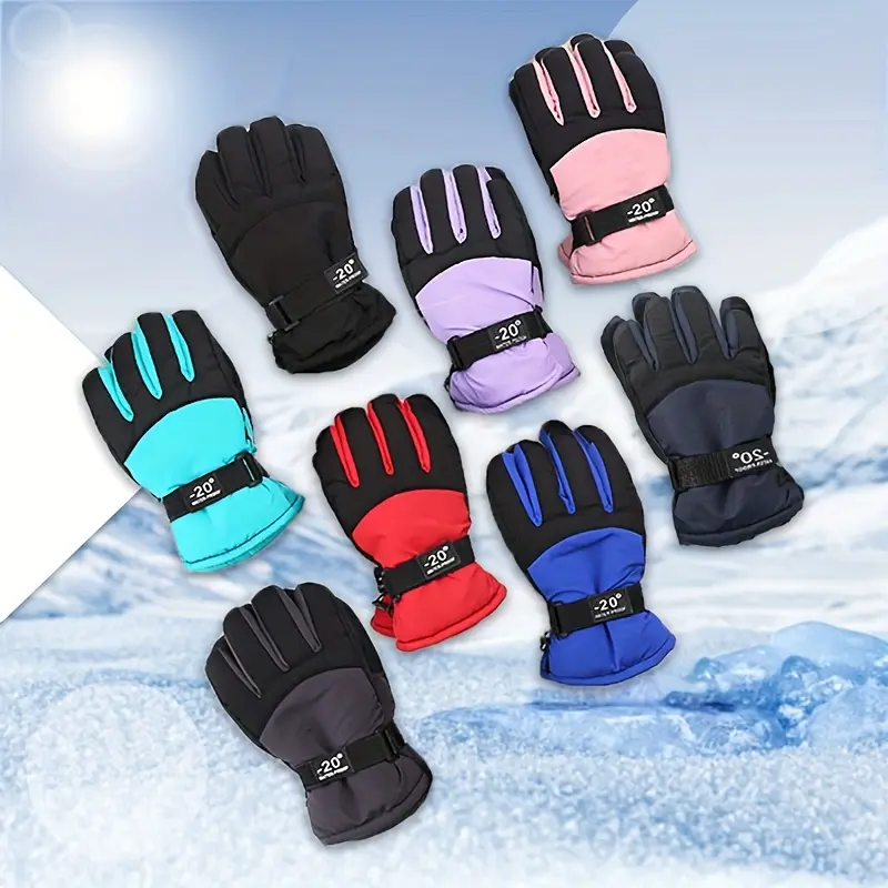 Kids' Polyester-Synthetics Ski Gloves - Thick, Non-Slip, Warm Finger Gloves for Winter Outdoor Sports, Biking, Casual Attire, Suitable for 3+ Years Old, Children, Thickened