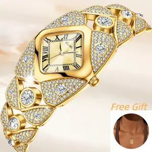 Women's Fashionable Stainless Steel Quartz Watch, 30-meter Water Resistant, Elegant, Stylish, Unique, Luxurious Full Diamond Bangle Watch, Sparkling Jewelry Gift
