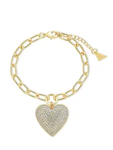Disco Heart CZ Statement Bracelet with Heart Pendant and Gold Chain