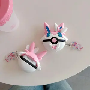 For Airpods 4 Case 2024,Pokemon Sylveon Ball Shockproof Protective Earphone Silicone Cover For Airpod 4 Case Keychain Girl Funda