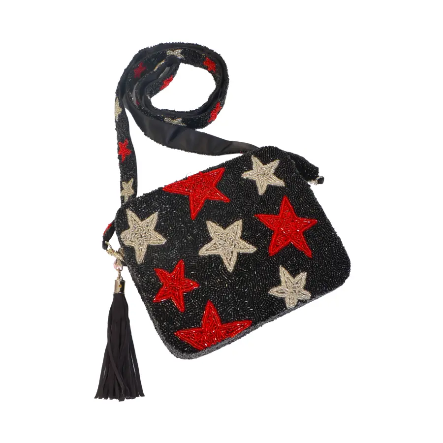 Garnet and Black Star Beaded Bag