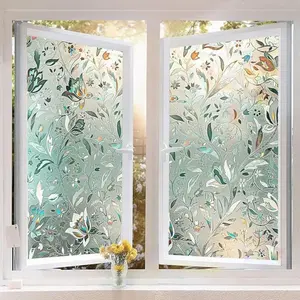 Privacy Window Film Roll, Static Adhesive Glass Covering, Self-Stick Transparent Half-Tone, Elegant Tulip Pattern, Office Bathroom Decor