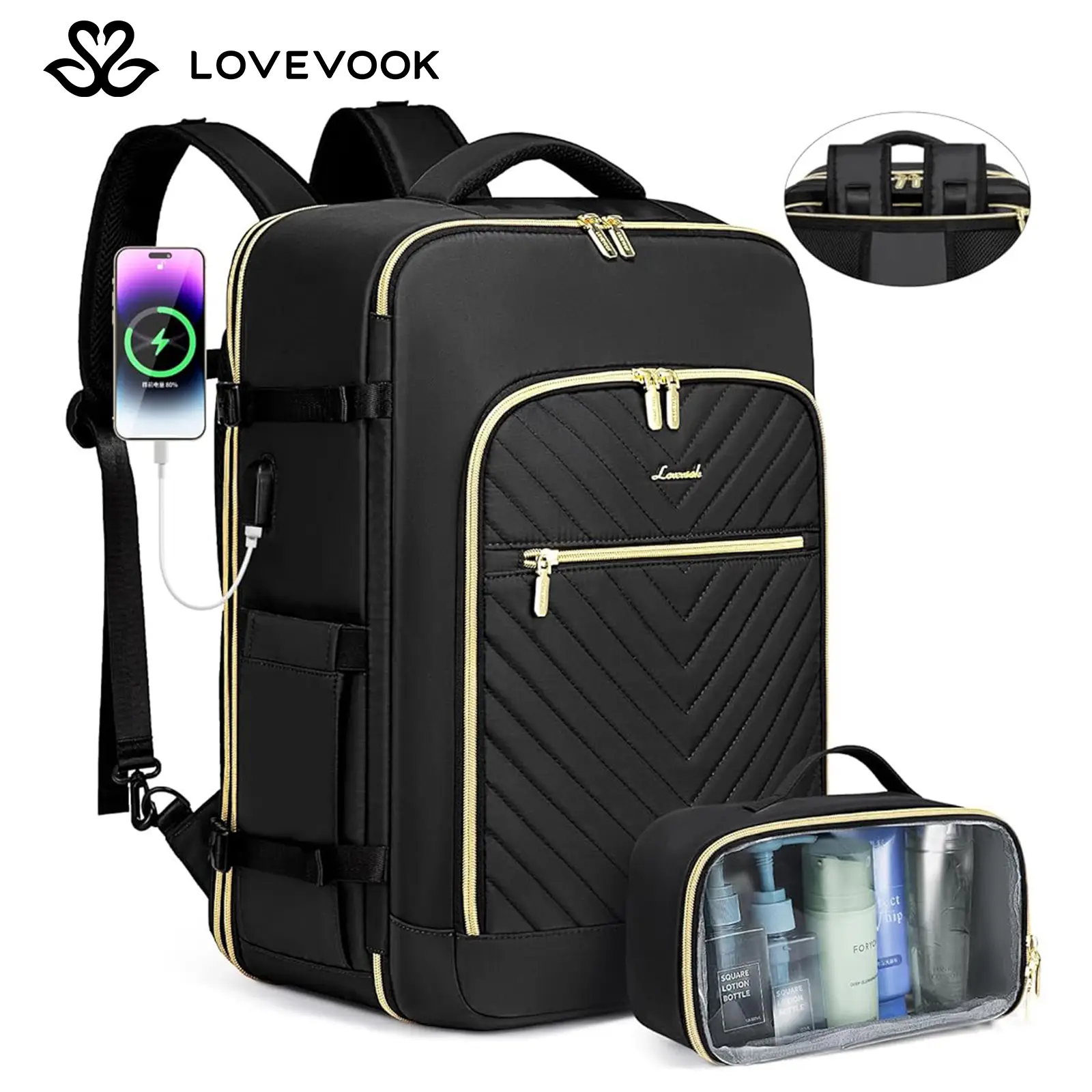 LOVEVOOK Expandable TSA-Friendly Carry-On Travel Backpack with 3 Packing Cubes and Shoe Compartment - Airline Approved Carrybag, Carry Luggage, Travel