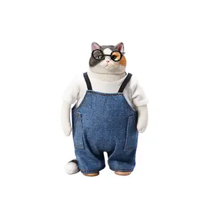 JXK Studio Fat cat 2.0 Figurine in clothes cat statue, gift for cat loves Statue Series Durable Polyresin with Intricate Details