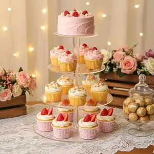 Four-Tier Cupcake Stand, Acrylic Cake Tower, Round Donut Holder, Wedding Birthday Party Decoration, Dessert Display Rack