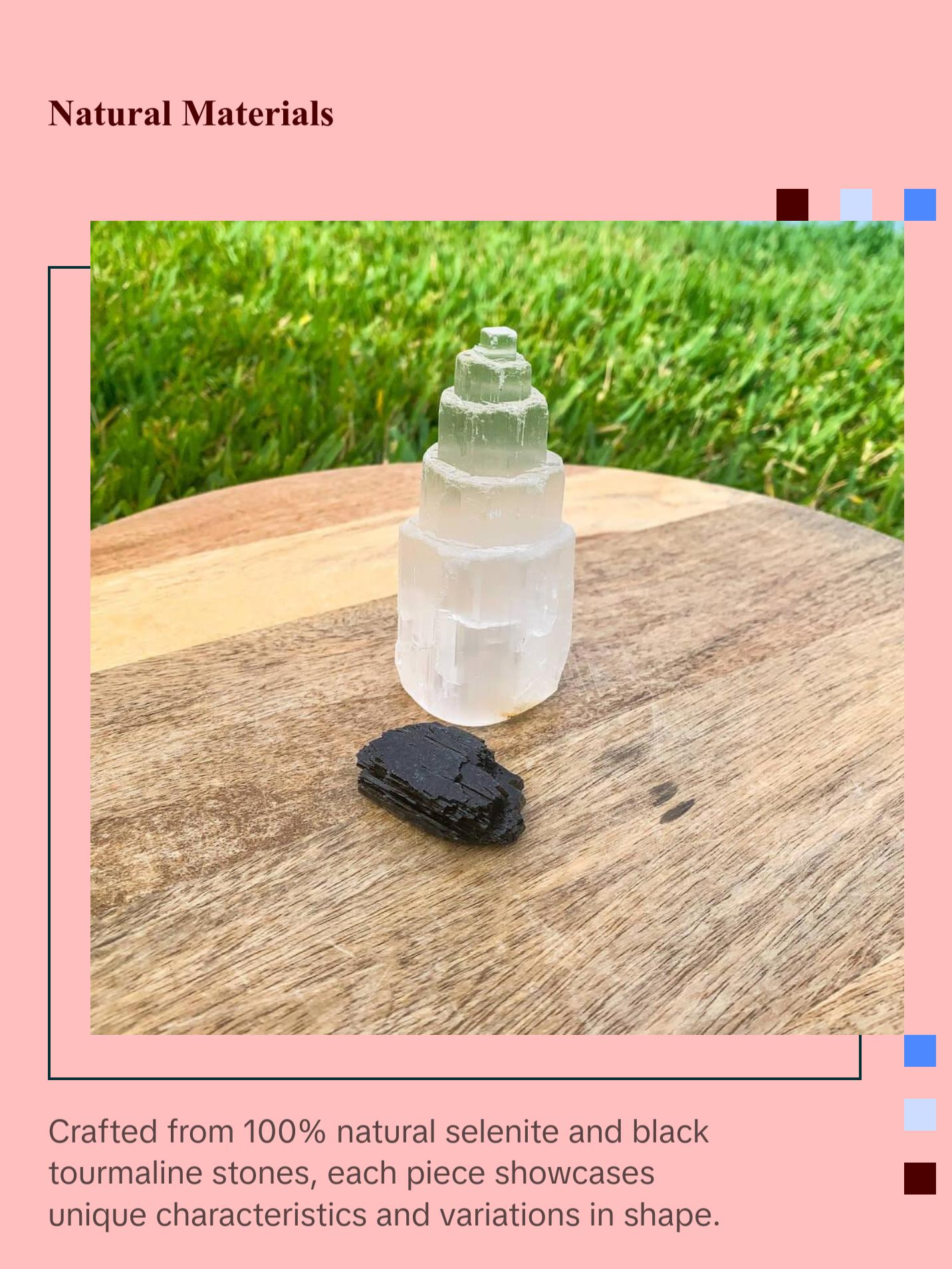 Raw Selenite Tower and Black Tourmaline Raw - Protection Bundle Raw Selenite Tower and Black Tourmaline Raw - Protection Bundle