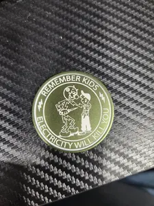 Vintage Aluminum Coin with Unique 40 mm Diameter Design Featuring "REMEMBER KIDS Electricity Will Kill You" Logo - Perfect for Collectors