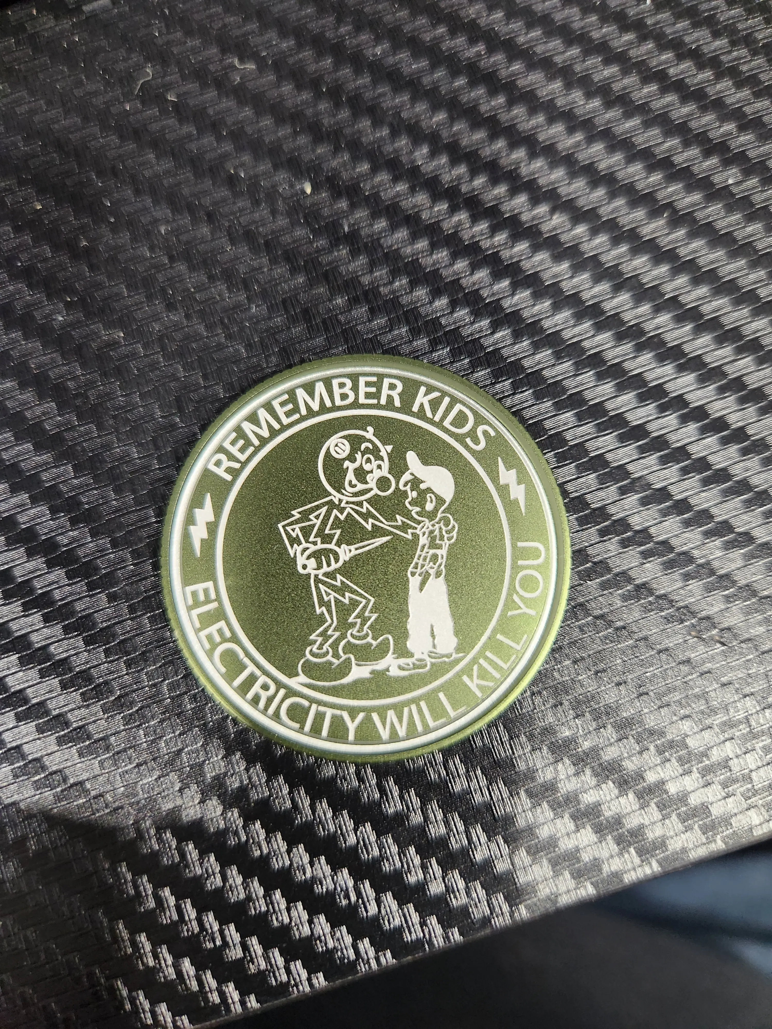 Vintage Aluminum Coin with Unique 40 mm Diameter Design Featuring "REMEMBER KIDS Electricity Will Kill You" Logo - Perfect for Collectors