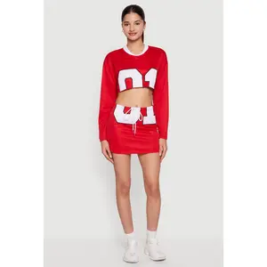 Cropped Numerical Graphic Jersey Mesh Mini Skirt