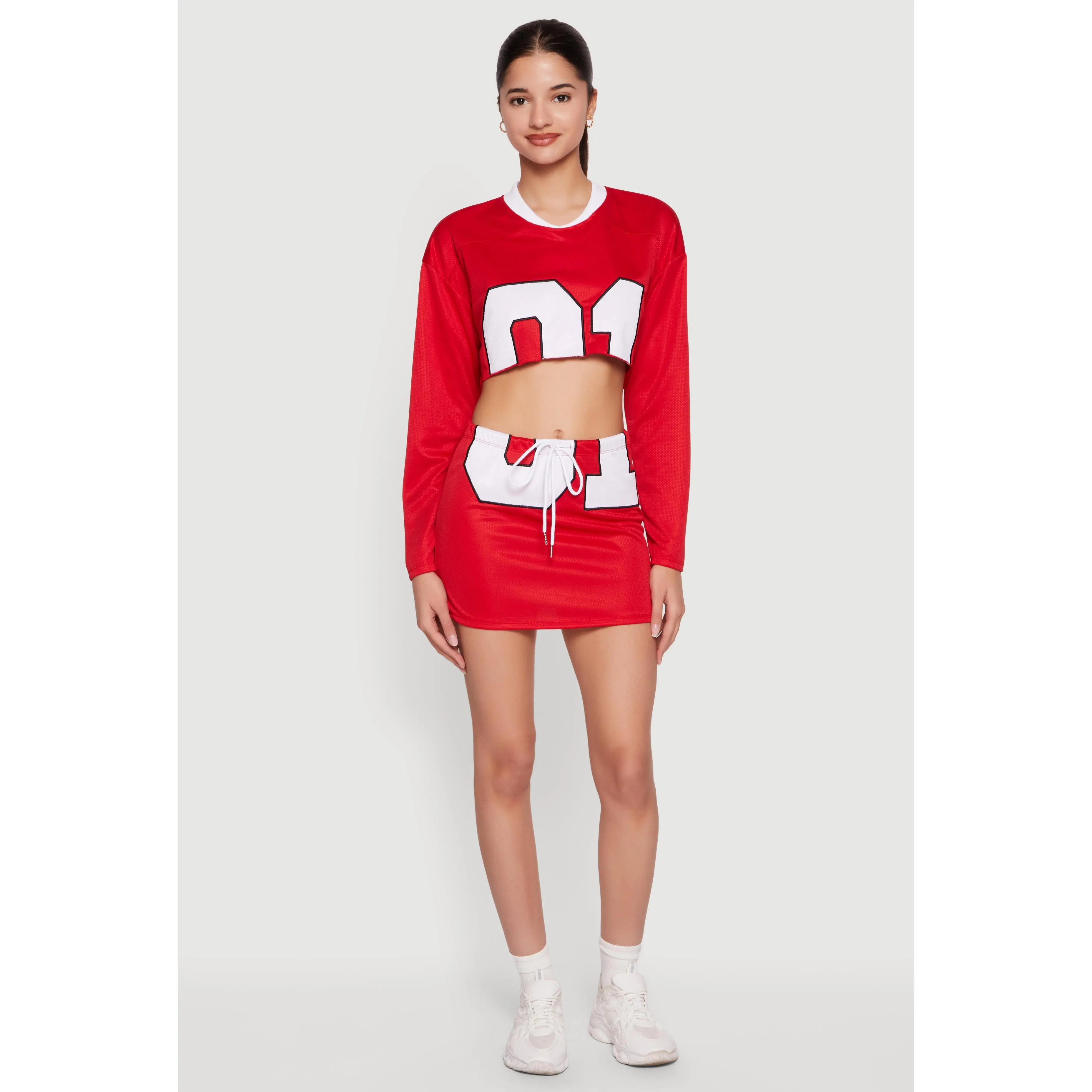 Cropped Numerical Graphic Jersey Mesh Mini Skirt
