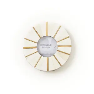 3x3 Round Picture Frame - Carved Bone, Brass Accents