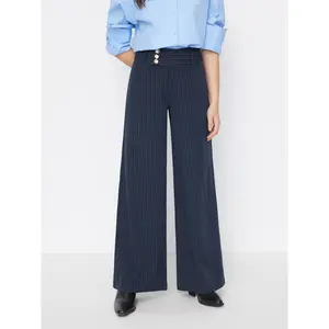 Cider Striped Low Rise Metal Button Wide Leg Trousers