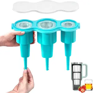 Easiest Release Ice Cube Tray For Stanley Cup 30-40oz Tumbler, Yeti Cup Ice Mold, Silicone Ice Tray Molds With Lid For Chilling Cocktails, Whiskey, Drinks, Coffee, Easy Release Ice Maker-Blue