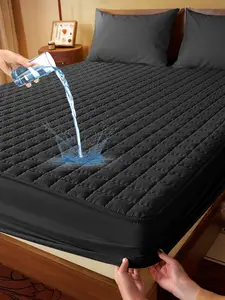 1pc Waterproof Fitted Sheet, Bedding, Skin-Friendly Mattress Cover, Room Decor, Halloween Gift, 11.8 Inch Deep Pocket Cooling Breathable Quilted Square Lattice Fitted Sheet, For Queen King Twin All Size, Solid Color Mattress Protective Cover