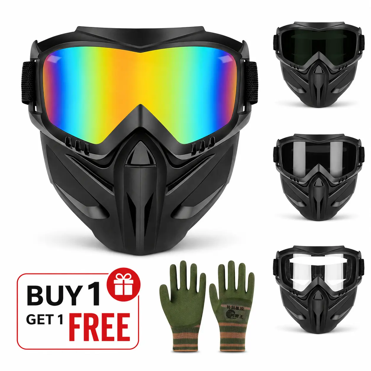 Full Face Shield with Integrated Goggles, Dustproof Sandstorm Anti-Fog Protective Mask, Breathable Clear Eye Visor for Outdoor Sports Cycling Work, 2026 Upgraded Grass Cutting Mask, Windproof Dust Detachable Full Face Goggle Mask for Mowing Grass