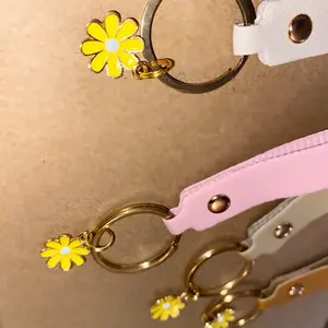 Floral Keychain with Yellow Daisy Design and Faux Leather Strap Accessories