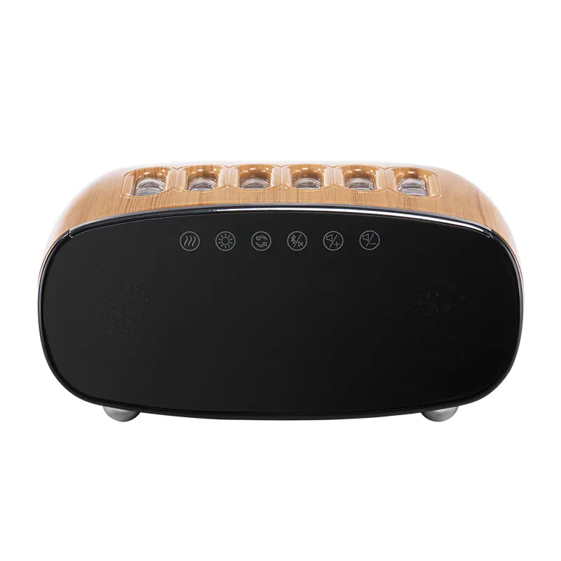 Compact and Lightweight Wood Finish Desk Humidifier-Speaker, USB Plug, 7-Color Sound-Activated Lights, Ultra-Low Noise Mode, Aromatherapy Diffuser, Bluetooth Audio, 195x139x92mm, Safe Design, Nasal Congestion Relief, for Bedroom, Office
