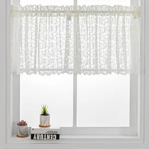 Lace Window Curtain Valances 52x18 inch for Bathroom, Cream Lace Floral Kitchen Semi Sheer Kinnted Curtain Valance for Small Window, 1 Piece, Cream