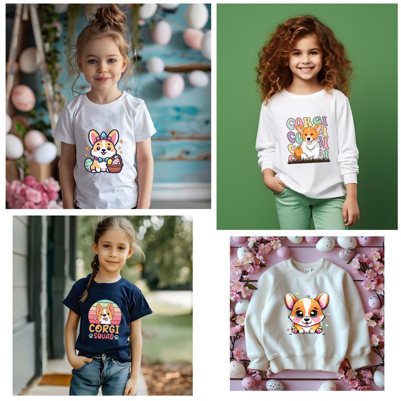 20 Sheet Cute Corgi Dogs Kids Girls Iron On Transfer T-Shirt Stickers Iron Heat Transfer Direct to Film DTF Transfers Ready to Press for T-Shirts/Bag/Pillow