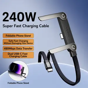2026 Trending USB-C Charging Cable with Foldable Stand, 240W PD Fast Charge for Laptop Tablet Phone