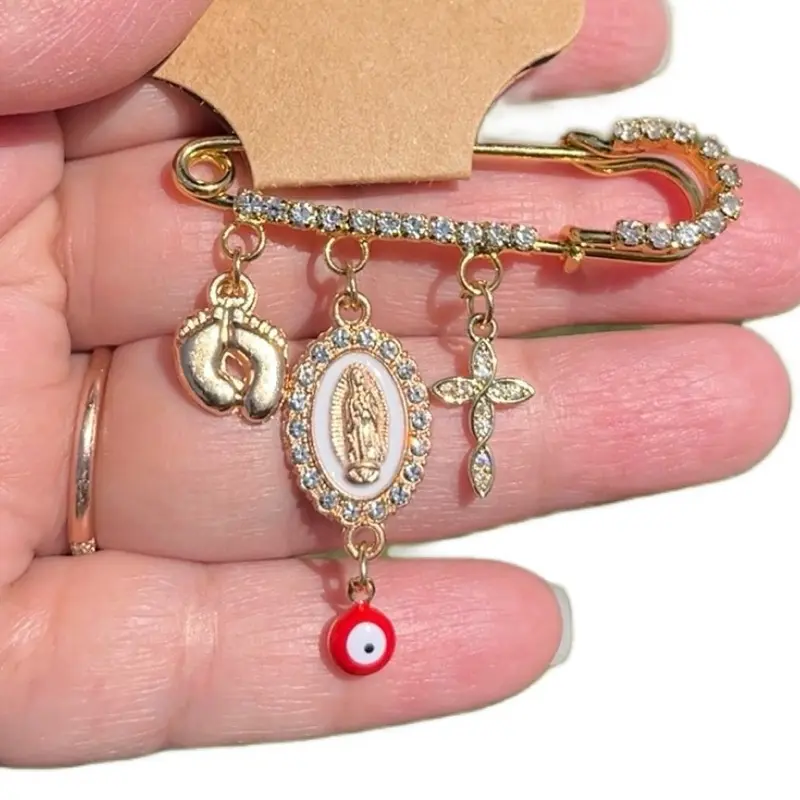 Protection Brooch for Pregnancy & Baby, ojo turco charm , Rhinestone Brooch