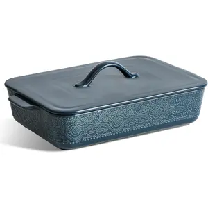 Casserole Dish with Lid, Ceramic 9x13 Casserole Dish for Oven, Rectangular Bakeware, Large Baking Dish with Handles for Holiday Cooking, Roasting, Baking, Oven & Microwave Sa (Blue)