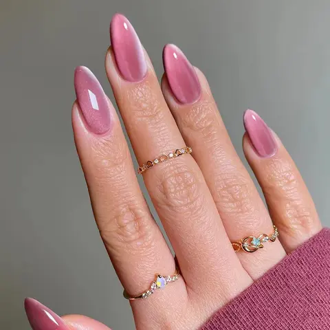 24pcs Long Almond Cat Eye Fake Nails, Acrylic Press-On Nail Set with Jelly Glue and File, Easy Wear for Parties, Dancing, Daily Use, Nail Extension Set