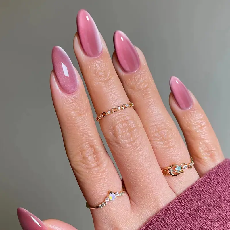24pcs Long Almond Cat Eye Fake Nails, Acrylic Press-On Nail Set with Jelly Glue and File, Easy Wear for Parties, Dancing, Daily Use, Nail Extension Set