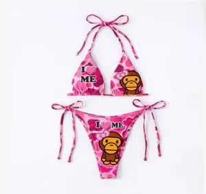 Pink Camo Monkey Pattern Bikini