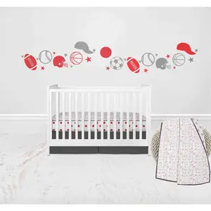 Bacati - Baseball 3-Piece Muslin Boys Crib Bedding Set Red Grey