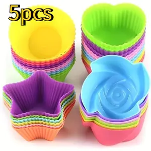 5Pcs round love star square rose silicone heart shaped cake cup pudding jelly puff mousse air fryer baking mold