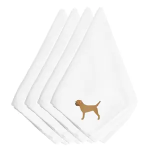 212 MAIN Polyester Border Terrier Embroidered Napkins, 4-Piece Functional Art Kitchen Tableware Set