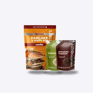 Morning Favorites Bundle - Golden Vanilla Pancake Mix 16 oz & Chocolate Hazelnut & Pistachio Nut Spreads 10 oz Each - Healthy Breakfast Starter Kit for Baking & Bake