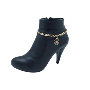 Women Western Fashion Jewelry Gold Metal Boot Chain Holiday Anklet Shoe Bling Candy Cane Charm