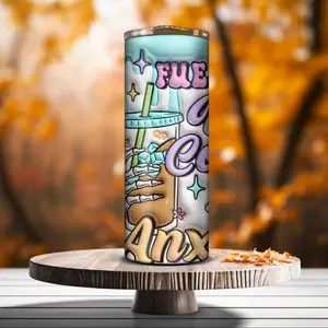 Fueled By Iced Coffee and Anxiety Stainless steel Tumbler Straw Drinkware Metal